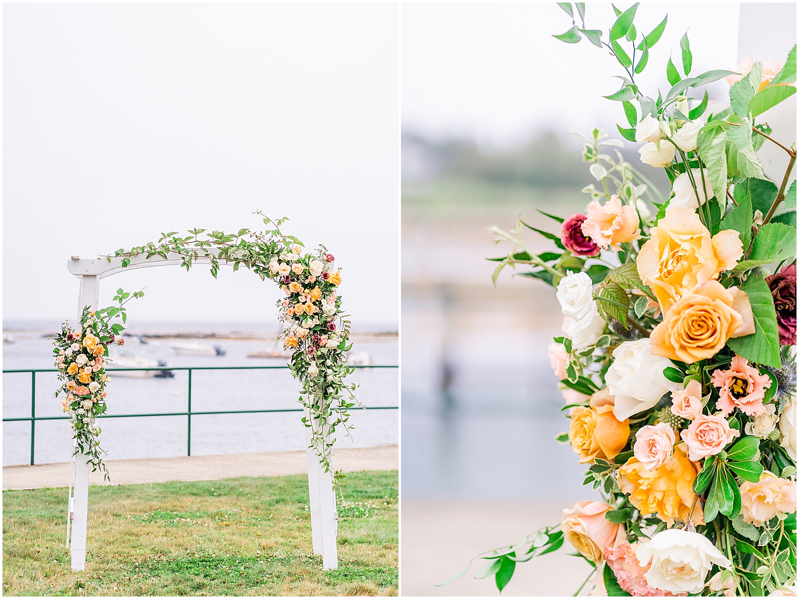 Wedding arbor with floral design by Portland, Maine florist