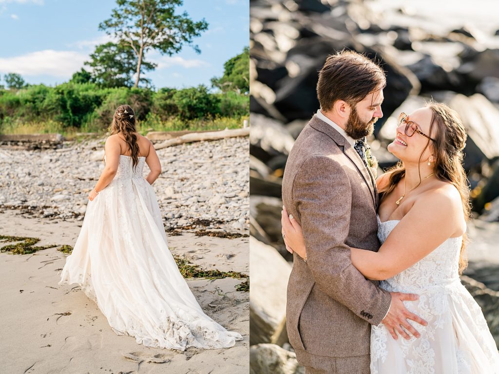 A couple enjoying the coast during their Portland Maine elopement | how to elope in Portland Maine